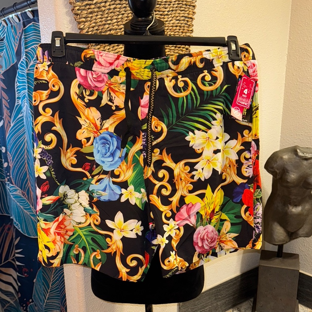 Floral and Scroll Print Shorts